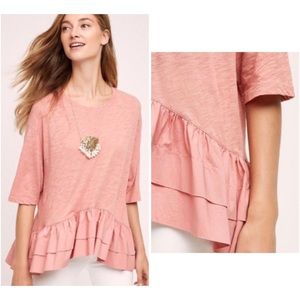 Akemi + Kin Cascade Peplum Top, Ruffled Hem, Coral